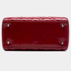 Pre Owned Dior Red Medium Patent Cannage Lady Dior