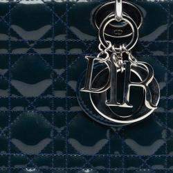 Pre Owned Dior Blue Medium Patent Cannage Lady Dior