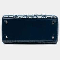 Pre Owned Dior Blue Medium Patent Cannage Lady Dior