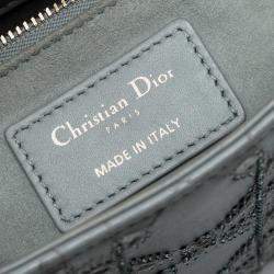 Pre Owned Dior Mini Grey Calfskin Cannage Beaded Lady Dior
