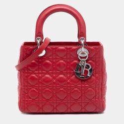 Pre Owned Dior Red Medium Lambskin Cannage Lady Dior