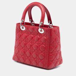 Pre Owned Dior Red Medium Lambskin Cannage Lady Dior