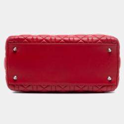 Pre Owned Dior Red Medium Lambskin Cannage Lady Dior