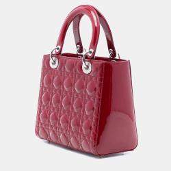 Pre Owned Dior Red Medium Patent Cannage Lady Dior