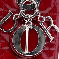 Pre Owned Dior Red Medium Patent Cannage Lady Dior