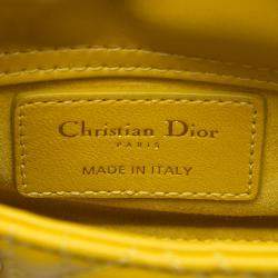 Pre Owned Dior Yellow Micro Lambskin Cannage Lady Dior