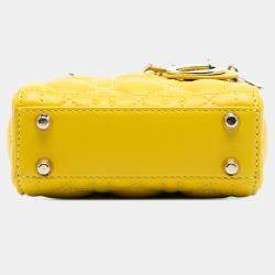 Pre Owned Dior Yellow Micro Lambskin Cannage Lady Dior