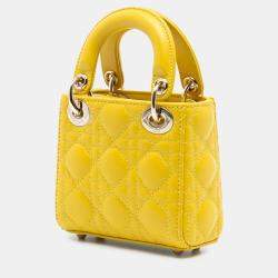 Pre Owned Dior Yellow Micro Lambskin Cannage Lady Dior