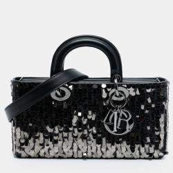 Pre Owned Dior Black Medium Calfskin Sequin Embellished Lady D Joy
