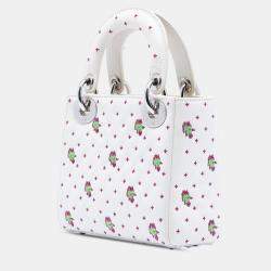 Pre Owned Dior White Mini Embroidered Calfskin Lady Dior
