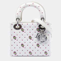 Pre Owned Dior White Mini Embroidered Calfskin Lady Dior