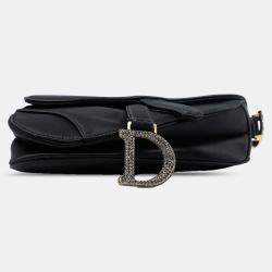Pre Owned Dior Black Mini Satin Crystal Embellished Saddle Bag