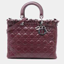 Pre Owned حقيبة ديور ليدي ديور كاناج جلد أحمر كبير بفيونكة