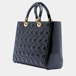 Pre Owned حقيبة ديور ليدي ديور لامعة سوداء كبيرة كاناج
