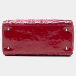 مملوكة مسبقًا حقيبة ديور ليدي ديور لامعة حمراء متوسطة كاناج