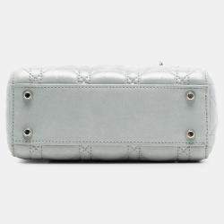 Pre Owned Dior Silver Mini Iridescent Lambskin Cannage Lady Dior