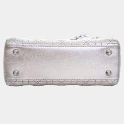 Pre Owned Dior Silver Small Metallic Lambskin Cannage My ABCDior Lady Dior