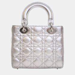 Pre Owned Dior Silver Small Metallic Lambskin Cannage My ABCDior Lady Dior