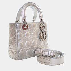 Pre Owned Dior Silver Small Metallic Lambskin Cannage My ABCDior Lady Dior