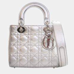 Pre Owned Dior Silver Small Metallic Lambskin Cannage My ABCDior Lady Dior