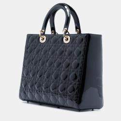 Pre Owned حقيبة ديور ليدي كبيرة من الجلد اللامع الأسود