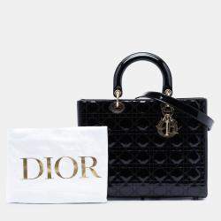 Pre Owned حقيبة ديور ليدي كبيرة من الجلد اللامع الأسود