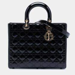 Pre Owned حقيبة ديور ليدي كبيرة من الجلد اللامع الأسود