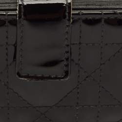 Pre Owned Dior Lady Dior Black Cannage Patent Leather Gusset Card Holder