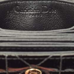 Pre Owned Dior Lady Dior Black Cannage Patent Leather Gusset Card Holder