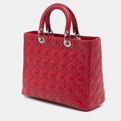 Pre Owned Dior Red Large Lambskin Cannage Lady Dior
