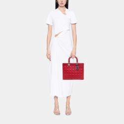 Pre Owned Dior Red Large Lambskin Cannage Lady Dior