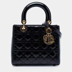 Pre Owned Dior Black Medium Patent Cannage Lady Dior