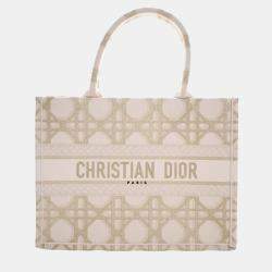 Pre Owned Dior Brown Gold Medium Embroidered Canvas Cannage Book Tote