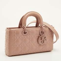 Pre Owned Dior Lady D-Joy Medium Rose Beige Diamond Cannage Leather Tote