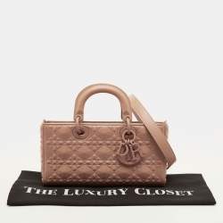Pre Owned Dior Lady D-Joy Medium Rose Beige Diamond Cannage Leather Tote