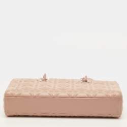 Pre Owned Dior Lady D-Joy Medium Rose Beige Diamond Cannage Leather Tote