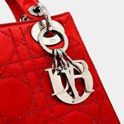 Pre Owned حقيبة ديور "ليدي" ساتان أحمر صغيرة