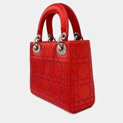 Pre Owned حقيبة ديور "ليدي" ساتان أحمر صغيرة