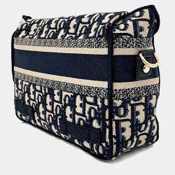 Pre Owned Dior Navy Blue Fabric Oblique Camp Bag Small