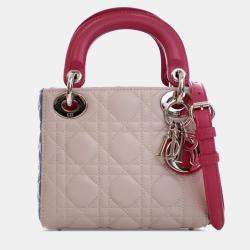 Pre Owned Dior Brown Mini Tricolor Lambskin Cannage Lady Dior