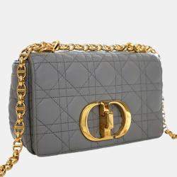Pre Owned Dior Grey Dior Blue Small Calfskin Cannage Caro Crossbody