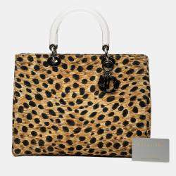 Pre Owned حقيبة ديور ليدي ديور كانفاس طبعة جلد النمر بني كبير