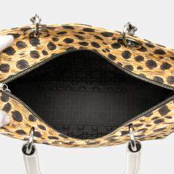 Pre Owned حقيبة ديور ليدي ديور كانفاس طبعة جلد النمر بني كبير