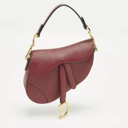 Pre Owned Dior Saddle Mini Burgundy Leather Bag