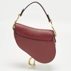 Pre Owned Dior Saddle Mini Burgundy Leather Bag
