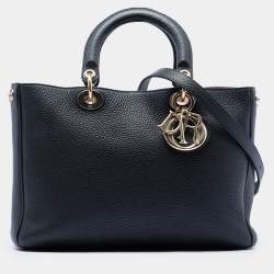 مملوكة مسبقًا Dior Black Medium Pebbled Calfskin Diorissimo Satchel