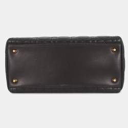 Pre Owned حقيبة يد ديور ليدي ديور 2 بطرق جلد أسود متوسطة الحجم