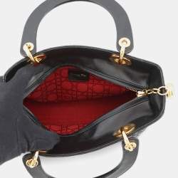 Pre Owned حقيبة يد ديور ليدي ديور 2 بطرق جلد أسود متوسطة الحجم