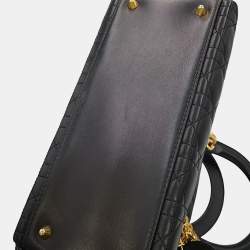 Pre Owned حقيبة يد ديور ليدي ديور 2 بطرق جلد أسود متوسطة الحجم