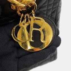 Pre Owned حقيبة يد ديور ليدي ديور 2 بطرق جلد أسود متوسطة الحجم